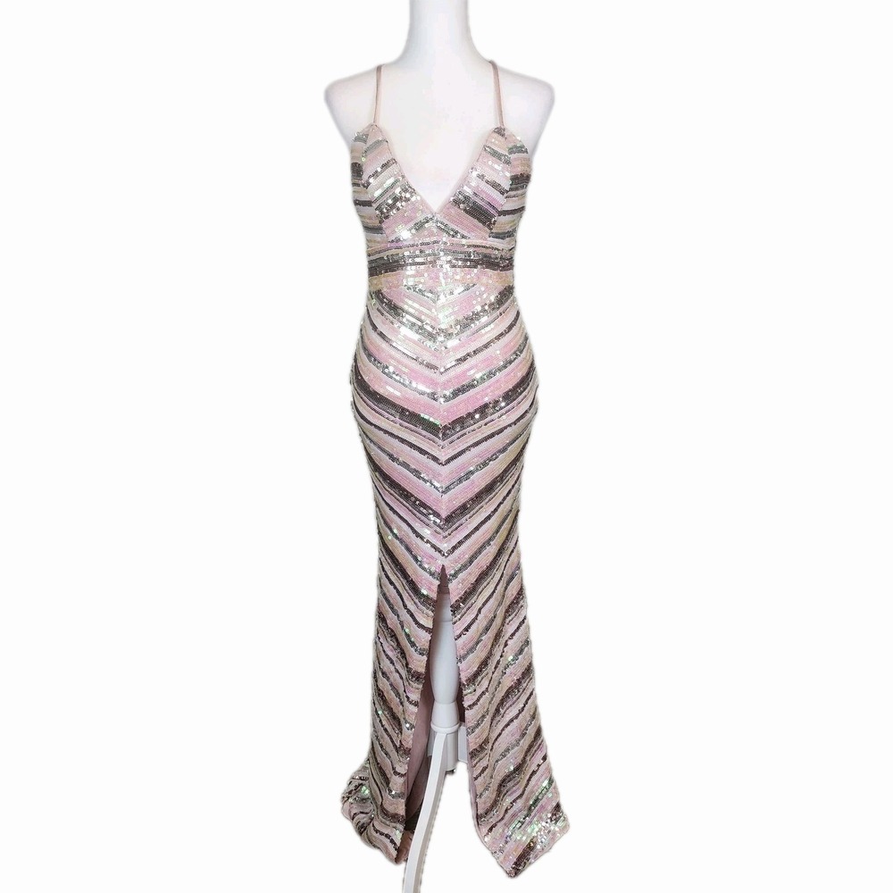 Fashion Nova Cya Sequin Maxi Dress Gown Womens Medium Pink‎ HOCO Prom Party NEW